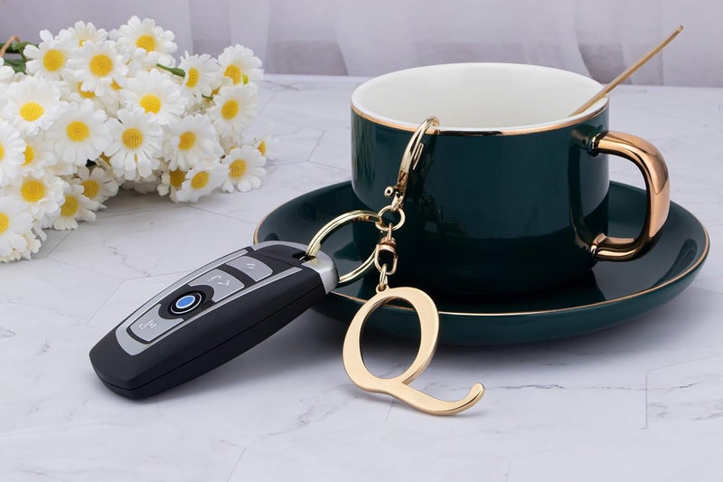 Suweibuke Cute Stainless Steel Gold Initial Letter Keychain for Women Girl, Charms for Key Handbag Backpack Bag, Personalized Gift - Image 3